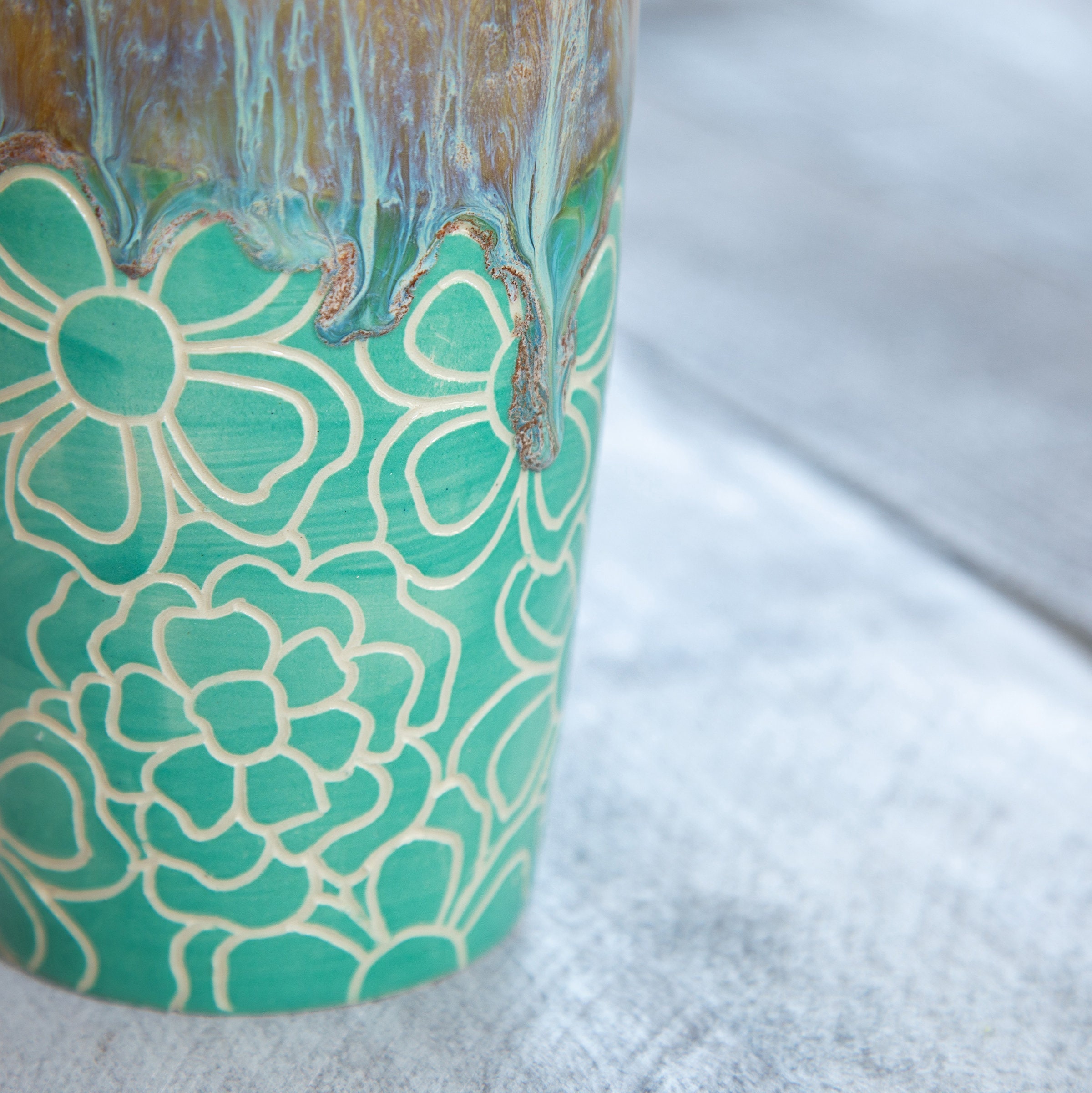 Spring Flowers Tumbler/18oz Tumbler/handmade pottery tumbler/handmade