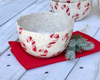 Holiday Candy Cane Bowl/ Handmade Pottery/Ceramic Bowl