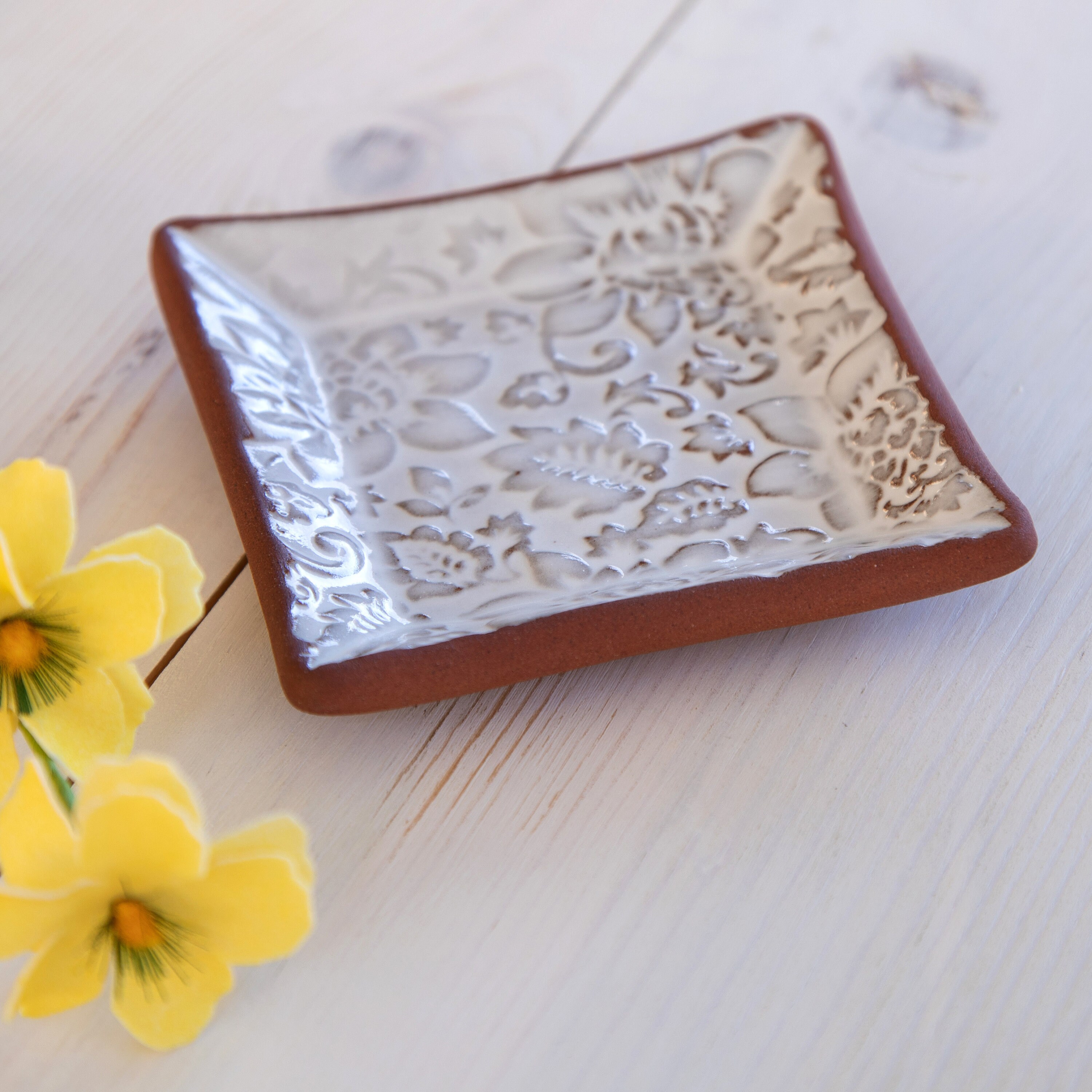 White Floral Tray, Jewelry Tray