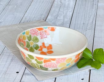 Ceramic Large Bowl/Handmade Bowl/ Floral Bowl