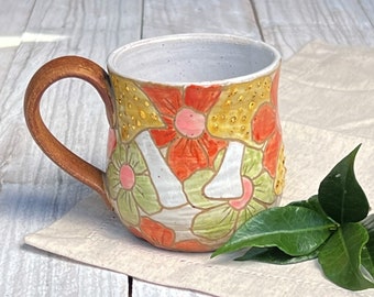 The Farlie Collection Coffee Mug/Handmade pottery coffee mug/handmade ceramic flowered coffee mug/unique handmade ceramic coffee mug