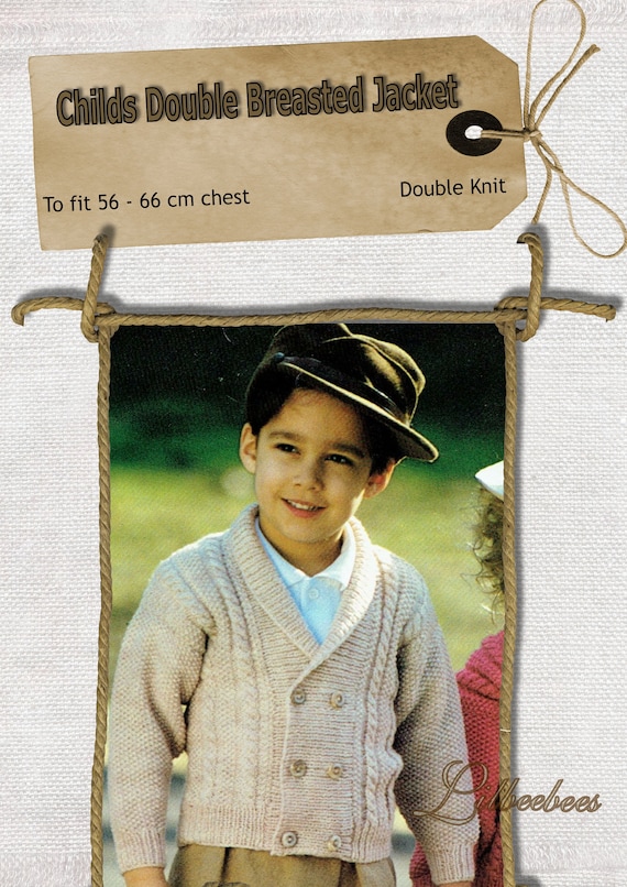 Modello ai ferri per bambini Giacca doppiopetto in filato a