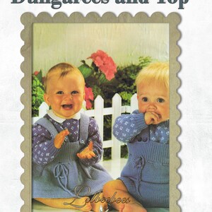 Baby Knitting Pattern PDF Download - Pinafore, dungarees and top Knitted. D K Wool Pattern in sizes 46,51,56 cm chest. - 3 months to 2 years