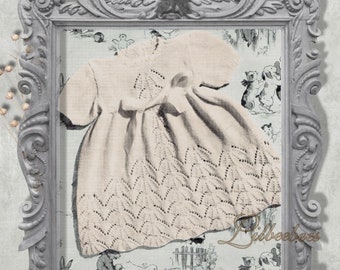 Baby Knitting Pattern - PDF Download - Vintage Dress in 3 ply to fit 3-9 mth