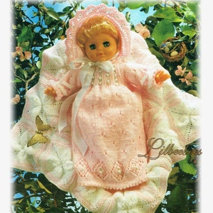 Doll Knitting Pattern - PDF download, Double knit dress, bonnet & blanket for 40-60 cm doll