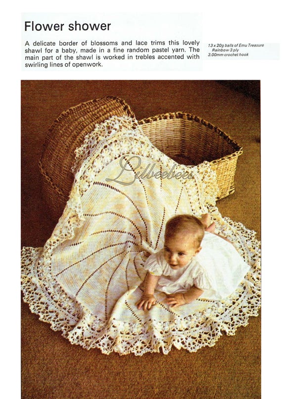 Baby Circular Crochet Shawl 56/" Diameter 3 Ply Crochet Pattern
