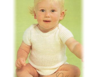 Descargar PDF - Patrón de tejido - Camiseta de bebé - Escote de sobre, 3 capas para adaptarse a un pecho de 40-45 cm (se puede hacer más pequeña con agujas más pequeñas)