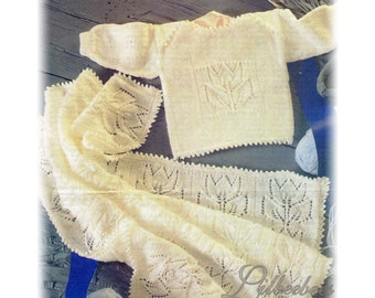 Baby Knitting Pattern - PDF Download - Babys Top and Blanket, top to fit prem to 12 mth,