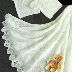 Baby Knitting Pattern - PDF Download - Circular Shawl, 4 ply 137 cm diameter, Singlets to fit newborn - 6 months