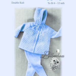 baby knitting pattern - pdf download - hooded jacket and seamless leggings in double knit to fit 6-12mth