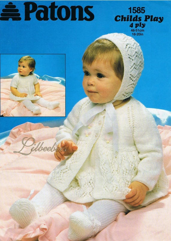 Baby Knitting Pattern PDF Download Pram Set Dress, Jacket