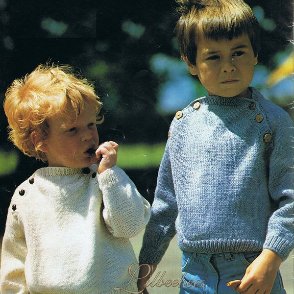 Small Childs button neck sweater Knitting Pattern (PDF)  double knit, sizes 55, 60 and 65 cm chest.