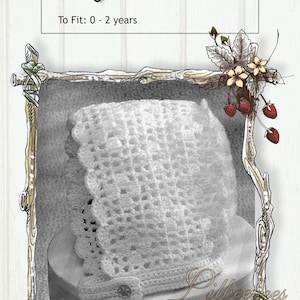 Baby Crochet Pattern = PDF Download, 4 ply crochet filet bonnet to fit newborn to 2yrs