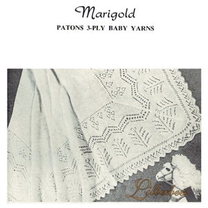 Vintage Knitting Pattern - Baby Shawl in 3 ply, popular style, approx 46 in square when completed