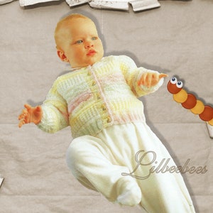 Baby Knitting Pattern - Cardigan in Double Knit yarn to fit 3-9 months
