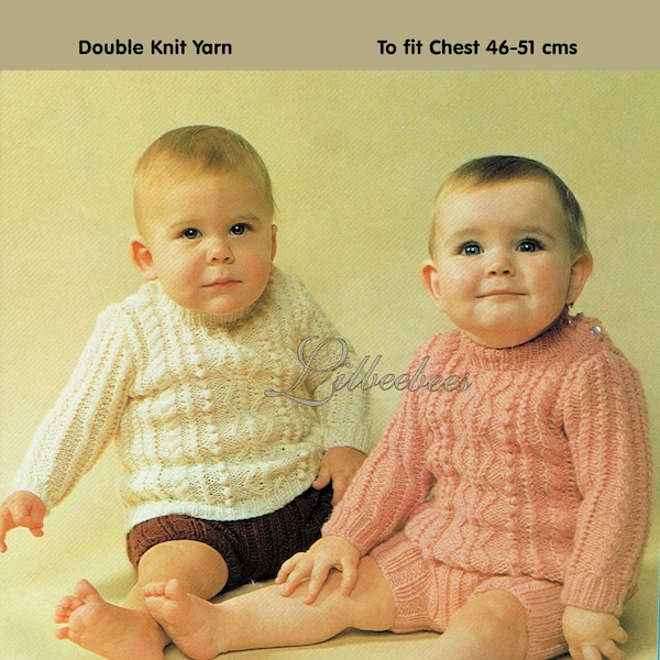 Baby Knitting Pattern - PDF Aran style Sweater and Ribbed Shorts in double knit yarn to fit sizes 46-51 cm chest (6-12 mth)