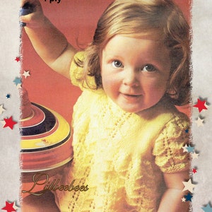 Baby knitting pattern - Short Sleeve Lacy Knit Dress in sizes 46-56 cm chest.  4 ply.