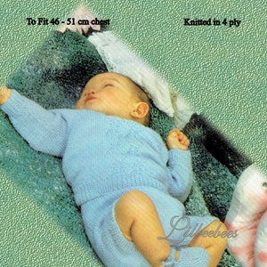 Baby Knitting Pattern - Sweater Shorts & Shoes in 4 ply.  To fit 46-51 cm chest