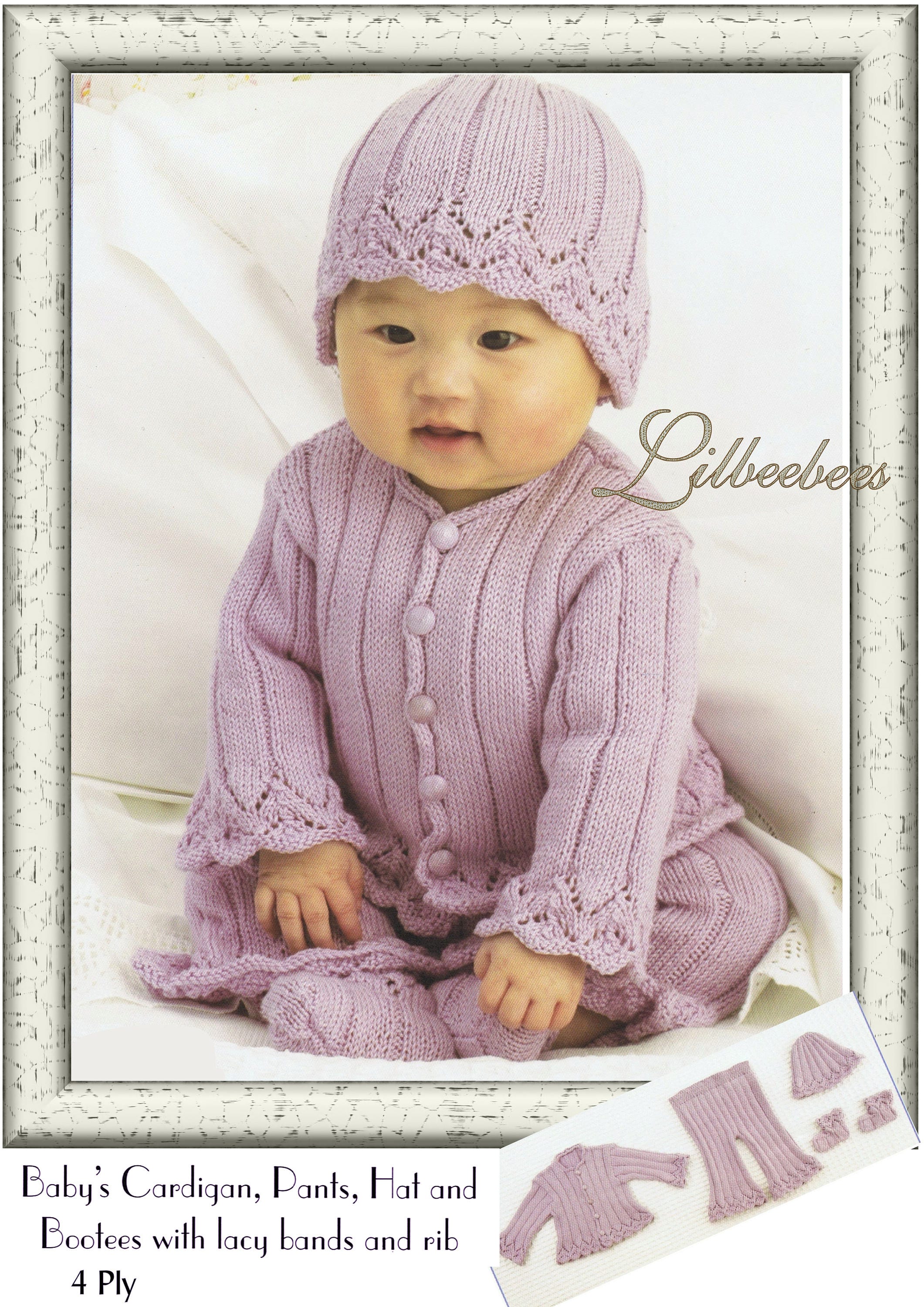 Baby Knitting Pattern PDF Download Lacey Edged Jacket, Trousers, Hat