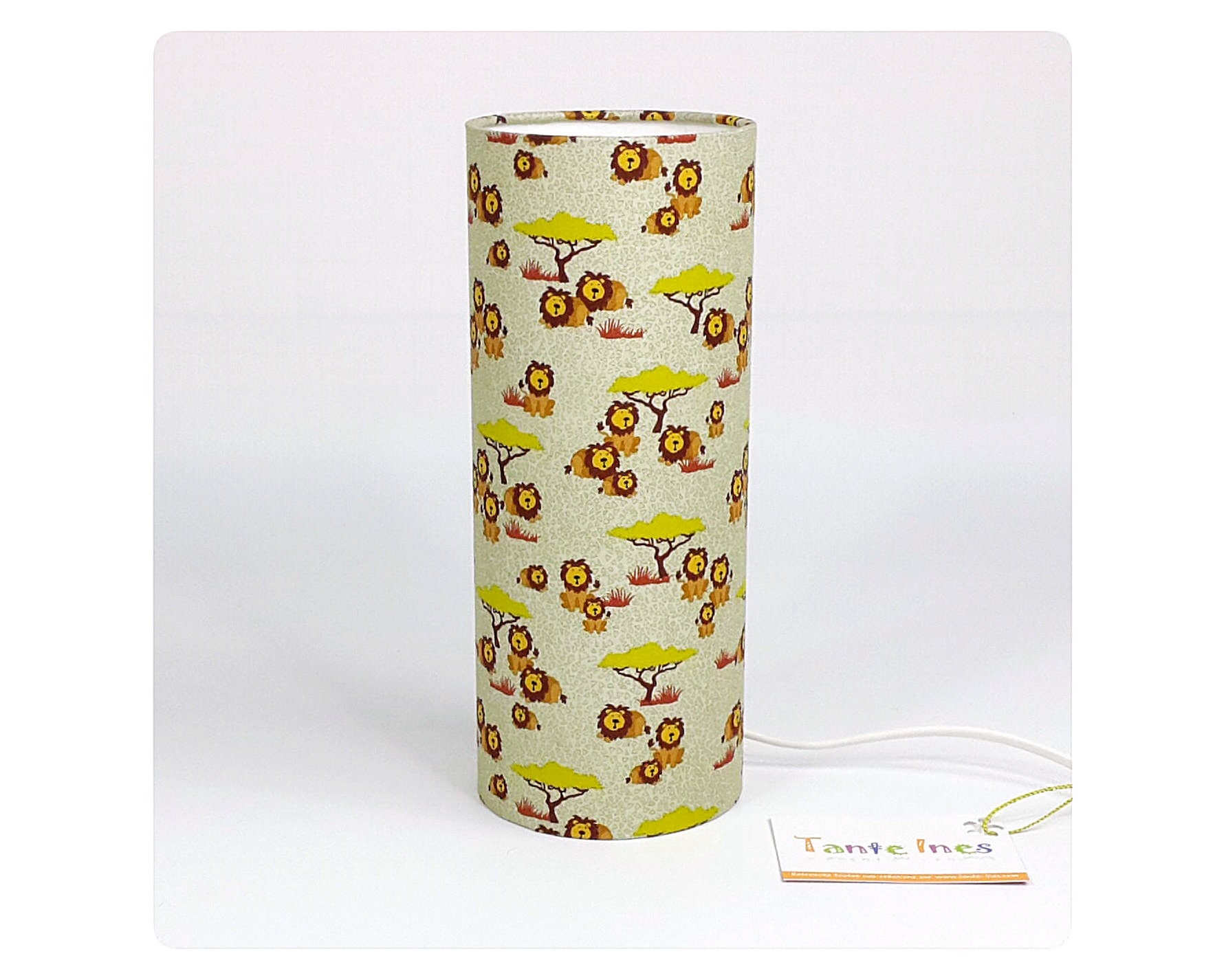 Lampe Pour Enfant - Savane Lampe Tube en Tissu avec de Jolis Petits Lions Dans La Savane