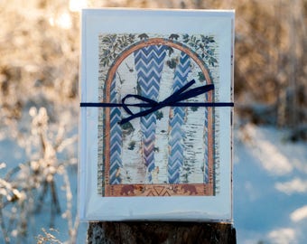 Geometric Birch Tree Greeting Card, Mother's Day Card, Black Bear, Woodland Animals, Blueberries, Birch Bark Art, Blank Card, Greeting Card