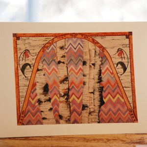 Berken boom schilderij wenskaart, Moederdag kaart, lege Opmerking Card, geometrische vormen, Birch schors Card, Birch Tree Card, Natural History