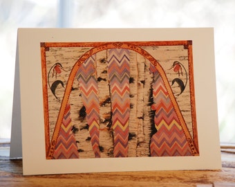 Birch Tree Painting Greeting Card, Mother's Day Card, Blank Note Card, Geometric Shapes, Birch Bark Card, Birch Tree Card, Natural History