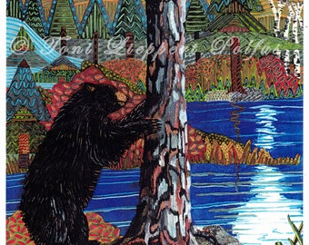 Black Bear Painting, reproduction of original watercolor painting, wildlife art, bear art, lodge decor, rustic decoration, northwoods art