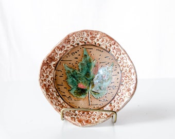 Green Maple Leaf Bowl, Stoneware Pottery, Nature Art, Footed Bowl, Coffee Table Dish, Wisconsin Art, Maple Tree, Woodland Art, Forest Art
