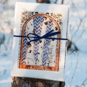 Set van zes Northwoods Notitiekaarten Birch Tree kaarten, blanco kaarten, wenskaarten, ansichtkaarten, natuur kaarten, berken schors kunst, aquarel