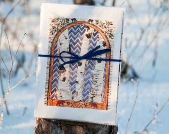 Set of Six Northwoods Note Cards, Birch Tree Cards, Blank Cards, Greeting Cards, Holiday Cards, Nature Cards, Birch Bark Art, Watercolor