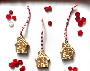 Set of 3 mini gingerbread house Christmas decorations