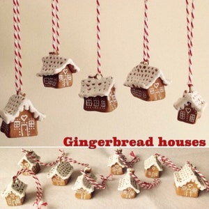 Set of 3 miniature 'gingerbread' houses Christmas decorations immagine 1