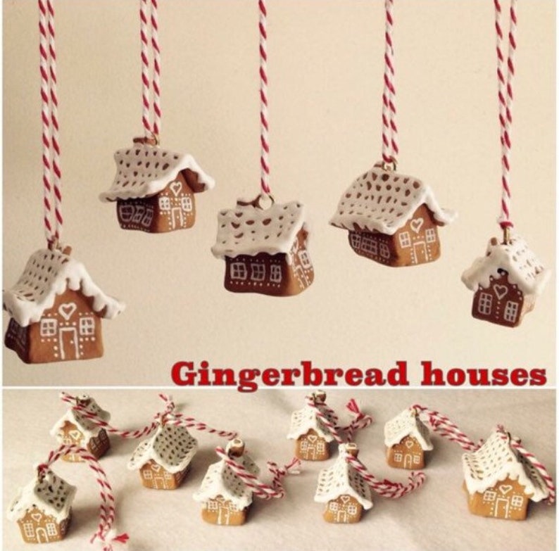 Set of 3 miniature 'gingerbread' houses Christmas decorations image 1