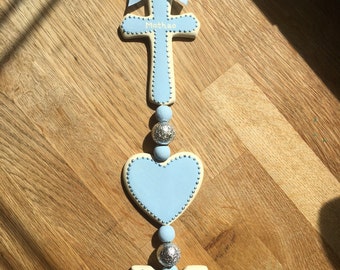 Monogram, cross and heart keepsake for christening /holy communion / baptism - nursery decor from Godparents