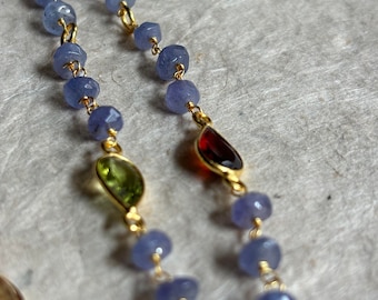 FREE SHIPPING, Tanzanite Gemstone Necklace: 18kt Gold-Plated, Multi-Gemstone Jewelry, Luxury Necklace