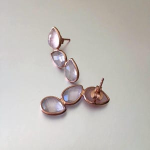 Free Shipping, Rose Gold Stud Earrings, Pink Chalcedony Studs, Unique Design In Earrings, Best Gift, Minimal Jewelry, Luxury Gift Idea