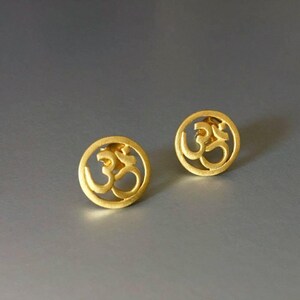 Gold Plated OM Stud Earrings: Sterling Silver Yoga Jewelry Free Spirited Unisex Earrings Goddess Style
