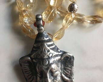 FREE SHIPPING, Citrine Necklace, Silver Hindu God, Ganesh Pendant, Yoga Jewelry, Handmade, Ganesha Necklace, Mia Siya