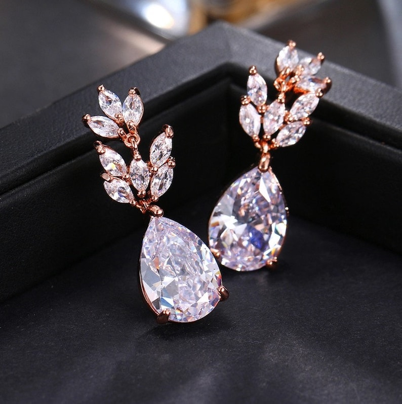 rose gold Bridesmaid jewelry gold or silver jewelry set wedding jewelry bracelet and earrings set