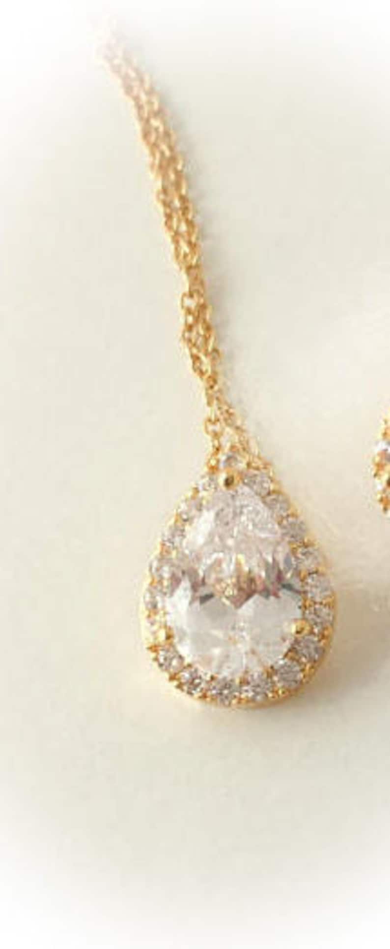 teardrop necklace CZ bridal necklace in rose gold Bridesmaid necklace bridesmaid jewelry gold or silver