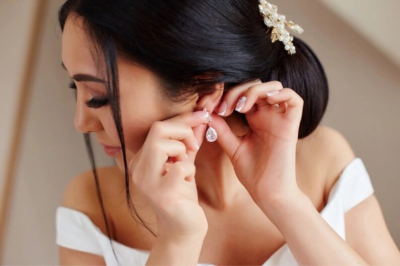 rose gold Bridesmaid jewelry gold or silver jewelry set wedding jewelry bracelet and earrings set