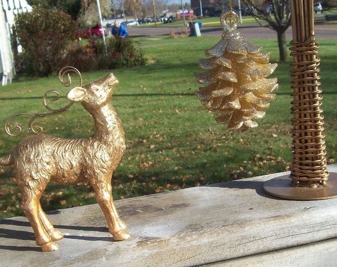 Gold Deer and Pine Cone FREE SHIPPING