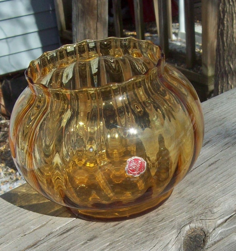Amber Glass Vase / Made in Italy / FREE SHIPPING Etsy
