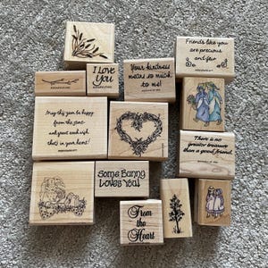 Lot of 14 Friendship Rubber Stamps, Girls Walking Stamp, Kindness stamp, Vintage Stamping Card Making, Scrapbooking, Friend Stamp, Ink Stamp