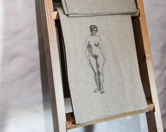 Linen sauna towel - natural linen bath towel with embroidery, embroidered linen towel, Body towel Spa procedures towel