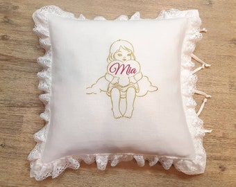 Angel and child's name custom embroidered Linen pillowcase,  baby bedding, personalized baby bedding, baby decor