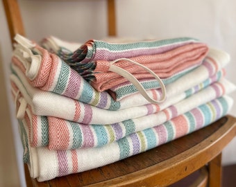 Striped Linen Beach Blanket: Colorful Soft Linen Throw (59x79 inch)