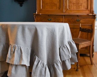 Tovaglia in lino grigio: tovaglia rotonda con volant