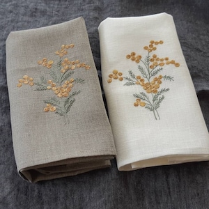 Linen Tea Towel with Sea Buckthorn Embroidery • Eco Kitchen Linen • Decorative Towel Gift